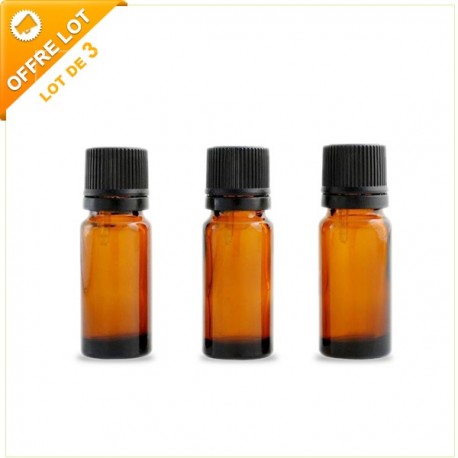 Lot de 3 flacons en verre brun 10ML avec goutteur